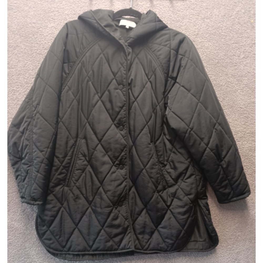 White Closet Women's Quilted Hooded Jacket M/L Black Insulated Coat
